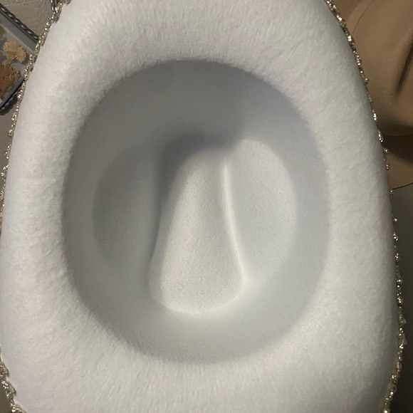 Bride Cowboy Hat Pearls Rhinestone With Veil - Picture 8 of 9